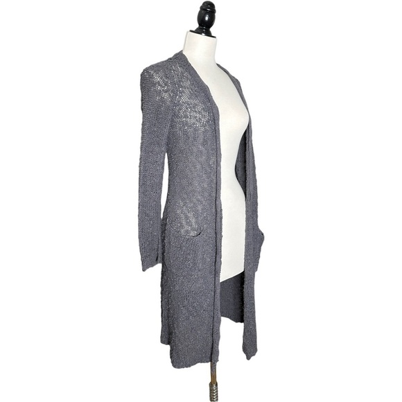 Knitted & Knotted Sweaters - Anthro Knitted & Knotted Charcoal Pocket Cotton Blend Open Front Cardigan XS